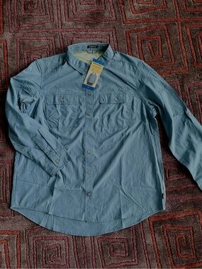 Eddie Bauer Women's Mountain RipStop Long-Sleeve Top Classic Fit Blue Large